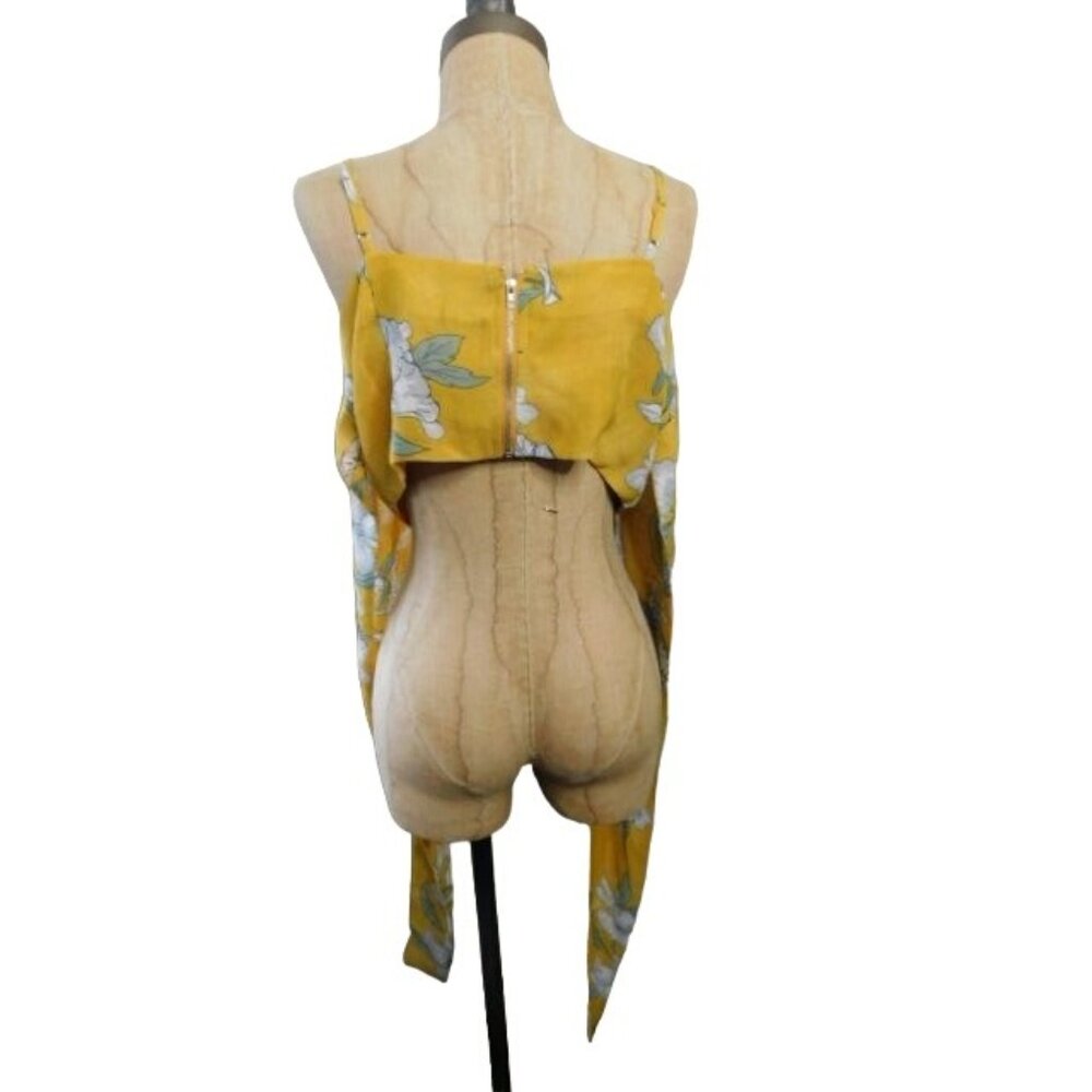 Chriselle J.O.A. Size XL Tie Front Cropped Floral Lined Top - Picture 3 of 3